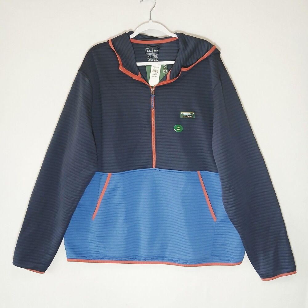 NEW LL Bean Men’s Airlight Knit Pullover Sweatshirt Navy Blue 2XL Zip Warm #1193
